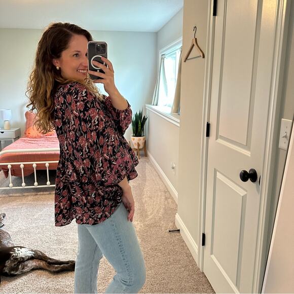 Apiece Apart Blue Red Floral Silk Blouse 4 - Picture 2 of 9